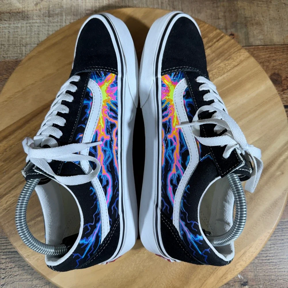 Vans Sneakers Men 8 Women 9.5 Black Lightning Suede Canvas Skate Shoes 751505